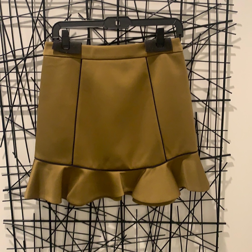 Piped Satin Mini Skirt In Dark Chartreuse